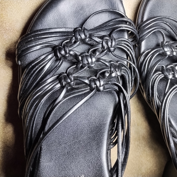 First Made In Italy Black Strappy Wedge Sandals Size 37 EUR - Picture 2 of 9